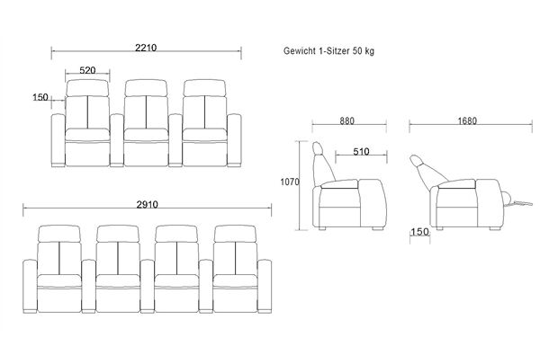 Zinea Kinosessel Comfortline Action Stoff