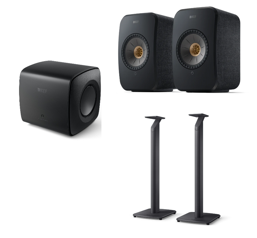 KEF LSX II aktiv Lautsprecher+ KC 62 Subwoofer + S1 (schwarz)