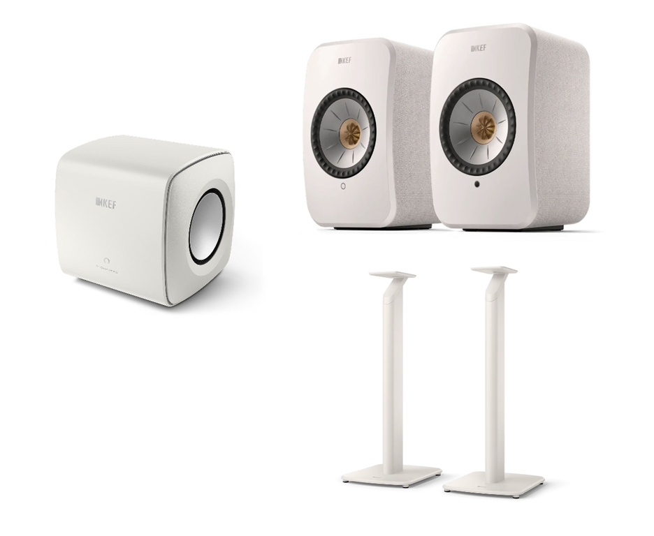 KEF LSX II aktiv Lautsprecher+ KC 62 Subwoofer + S1 (weiss)